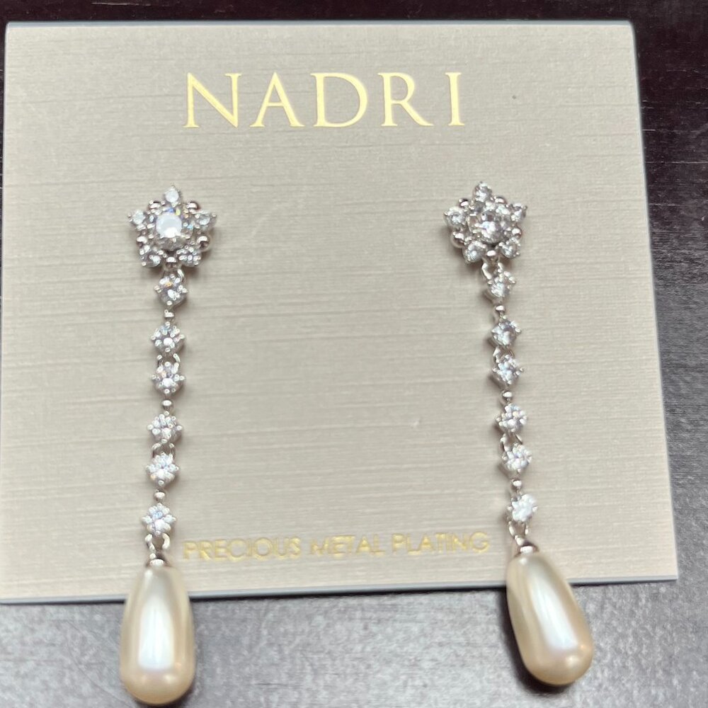 Nadri Crystal Chain Earring with Pearl